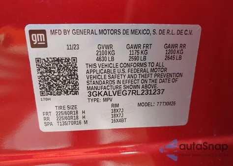 2024 GMC Terrain Awd Slt из США, поврежденный, VIN 3GKALVEG7RL231237